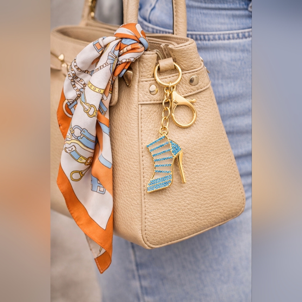 Glam Rhinestone High Heel Keychain • Gold Bag Charm • Color Choice